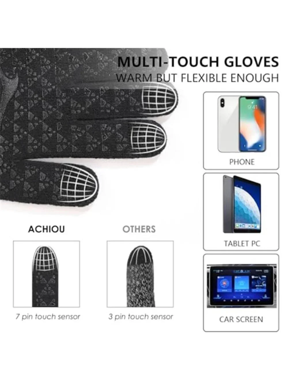 Touchscreen Gloves Winter Knit Warm Stretch Anti Slip Texting Driving - Picture 4 of 6